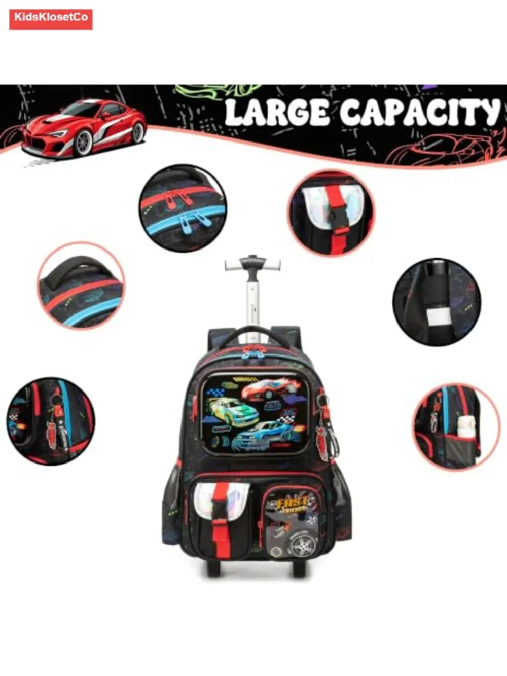 Kids Rolling Backpack with Wheels for Boys Girls, Lunch Bag & Pencil Case,